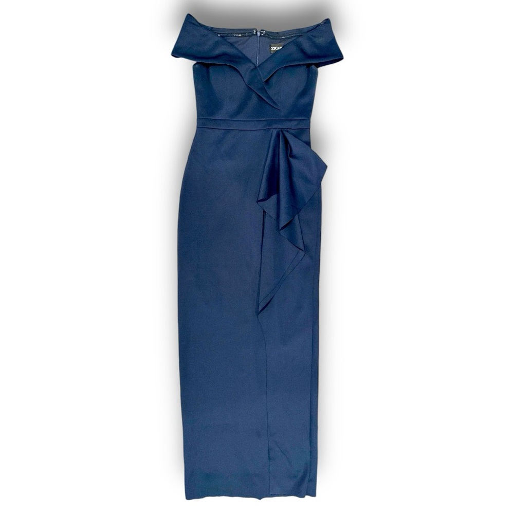 XScape Long Off-The-Shoulder Ruffle Gown